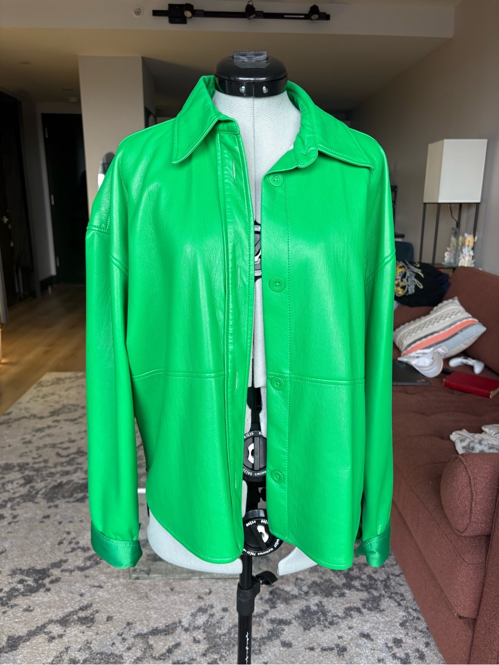 Babaton Bright Green Faux Leather Shirt Jacket